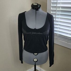 Urban Outfitters Vintage Black “Sent From Above” Rhinestone Long Sleeve Crop NWT